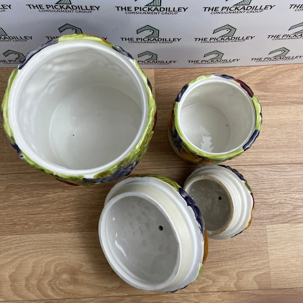 Vintage Better Homes & Gardens Sonoma Village Ceramic Fruit Canister Set 2pc